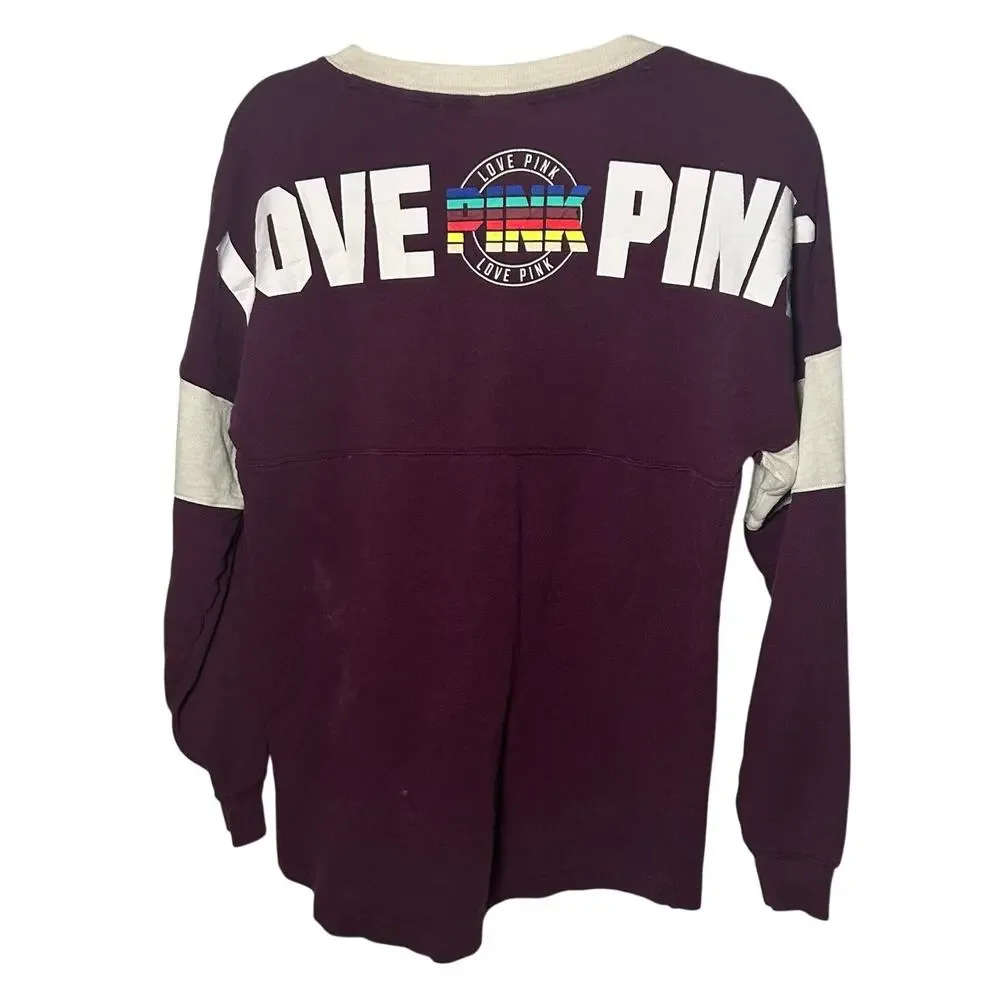 PINK Victoria's Secret Maroon Rainbow Spirit Jersey XS Oversized Loungewear